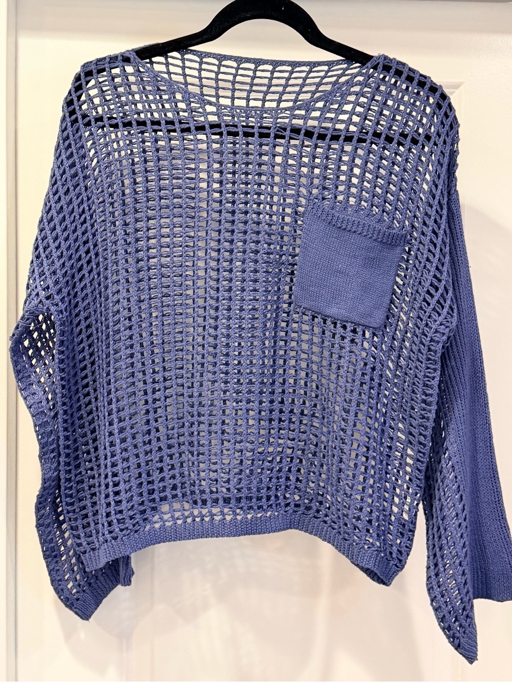 Open-Knit Blue Sweater with Pocket